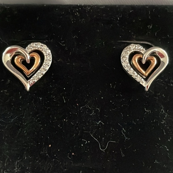 ❤️NIB❤️ KAY JEWELERS 10K ROSE GOLD /925 SILVER DOUBLE HEART DIAMOND EARRINGS - Picture 3 of 6